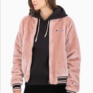 Champion pink Faux Fur bomber jacket in size SMALL, like new!!!!